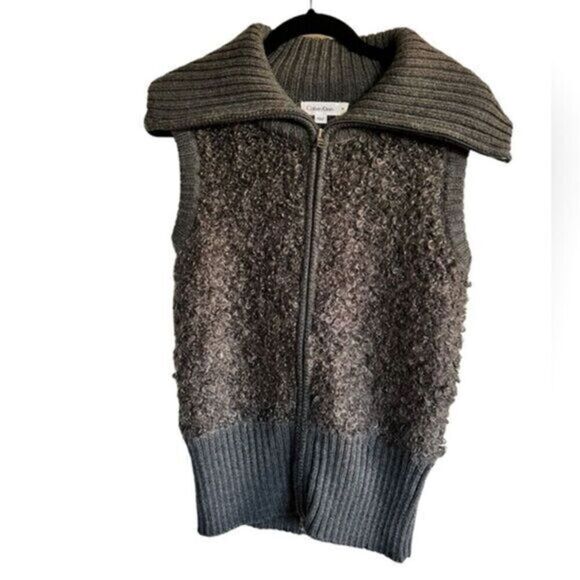 EUC Calvin Klein Women’s Sweater Vest Full Zip Gray Sleeveless Acrylic Wool - M - Picture 1 of 5